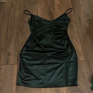 Blue Blush Dark Green Satin Mini Dress